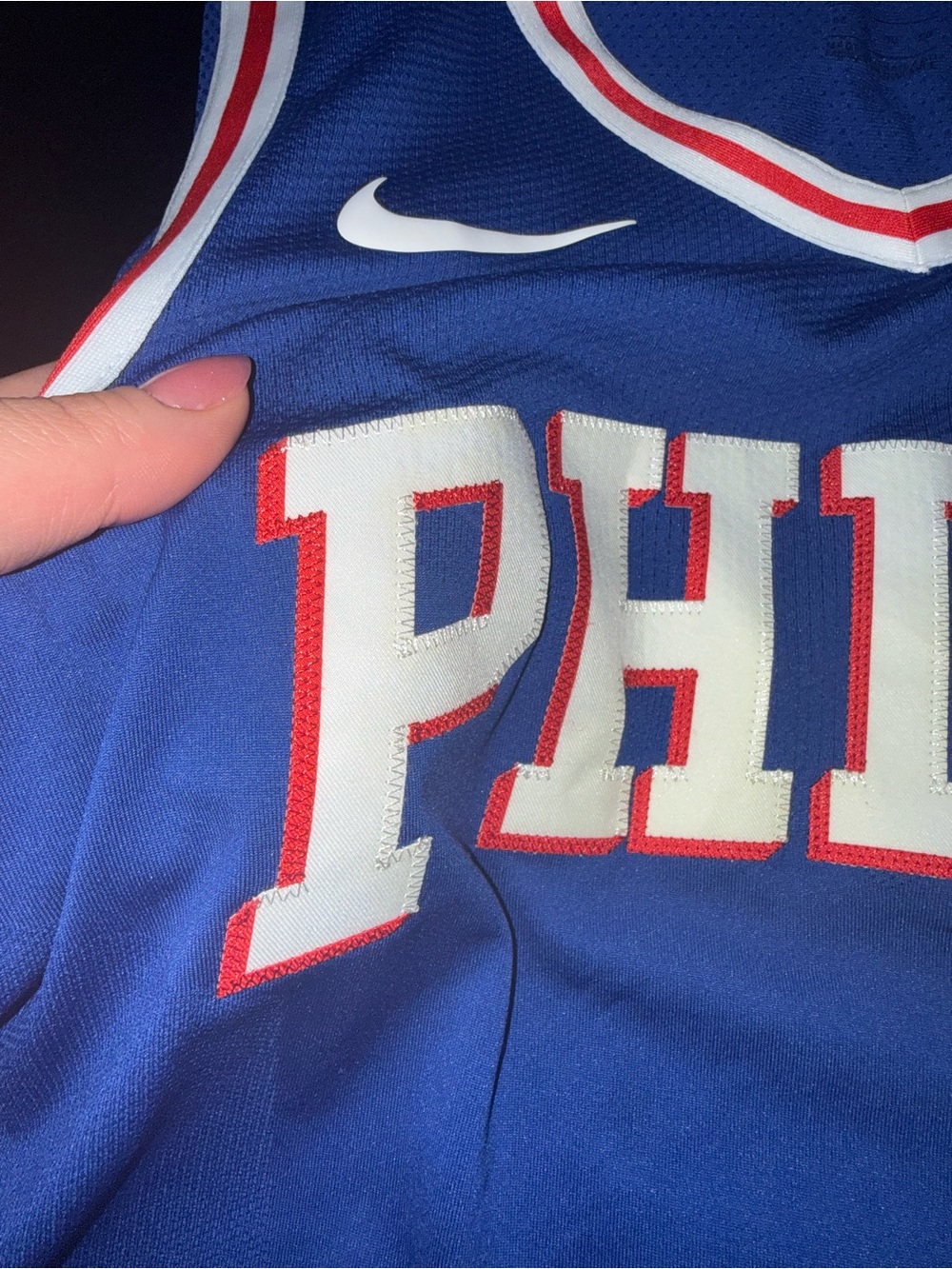 Nike Blue PHILA Basketball Jersey with White & Red Trim - Picture 3 of 5